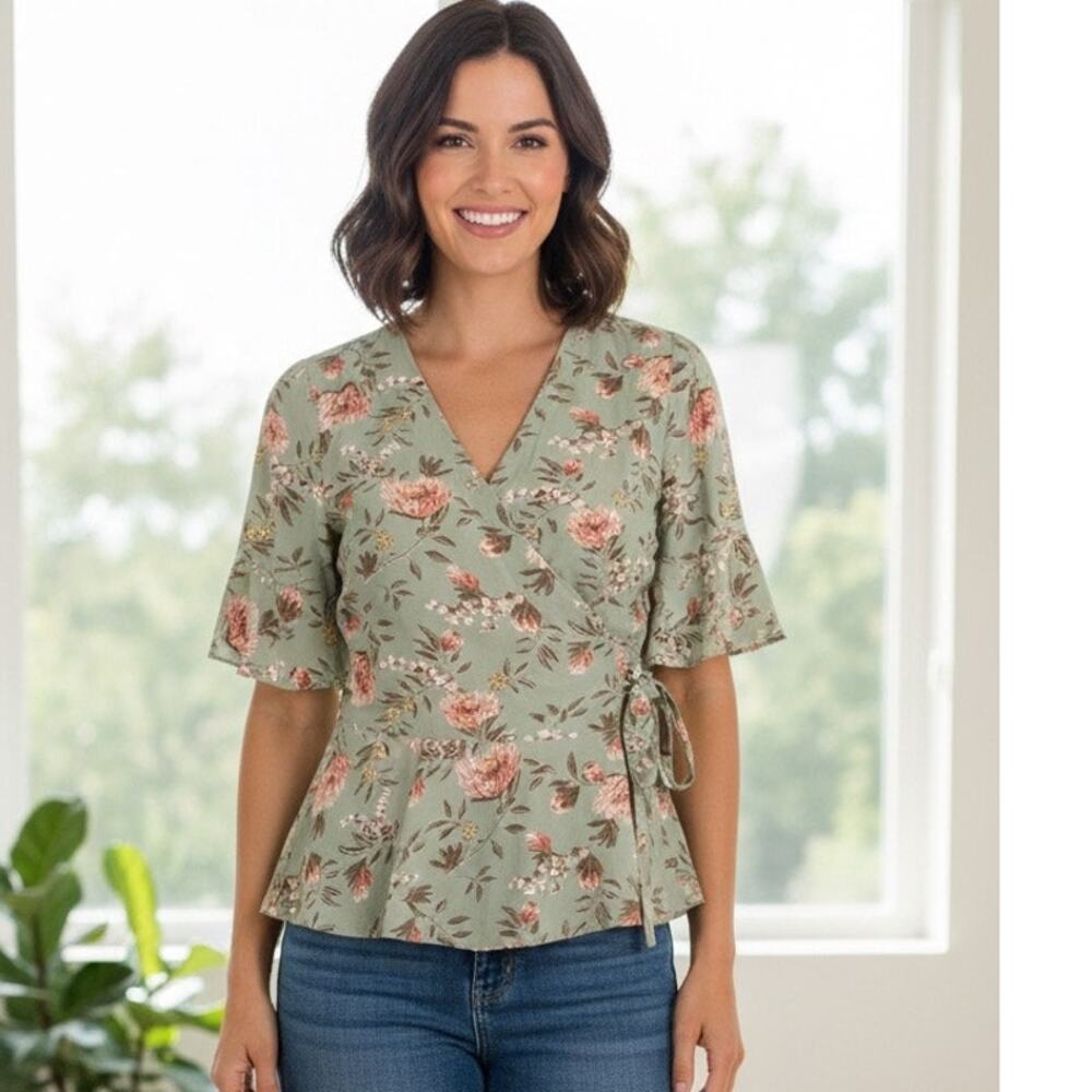 LOFT floral wrap blouse